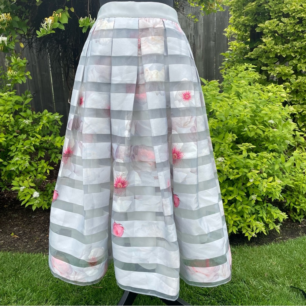 Ted Baker Rosaley Chelsea Grey Mesh Satin Organza Midi Skirt